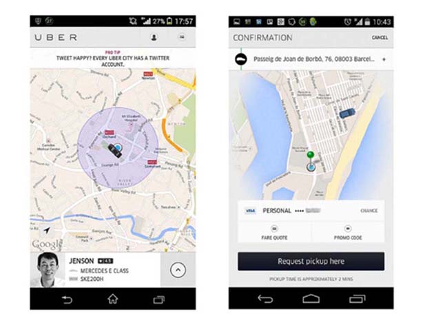 Uber promo by Amirul Azam. Via www.flickr.com. License: Attribution-NonCommercial-NoDerivs 2.0 Generic (CC BY-NC-ND 2.0) Link: https://flic.kr/p/jyCPMu and "Paso 2 - Pedir un vehículo" by acanyi. Via www.flickr.com. License:Attribution-ShareAlike 2.0 Generic (CC BY-SA 2.0) Link:https://flic.kr/p/n4hvFv